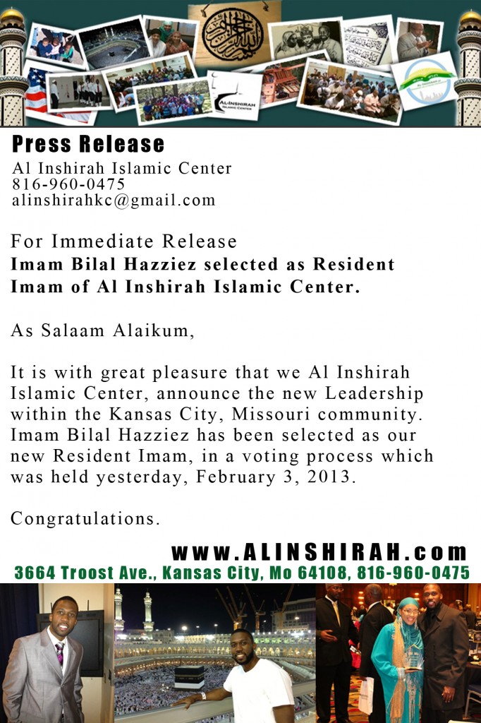 Press Release Al Inshirah Islamic Center